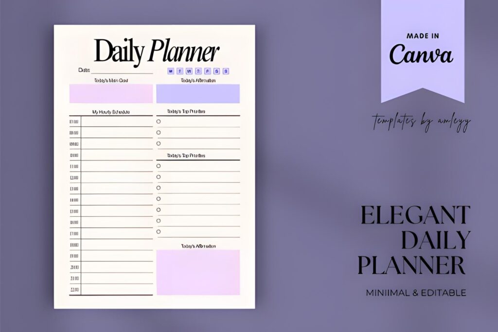 elegant minimalist undated daily planner template for self-care and productivity