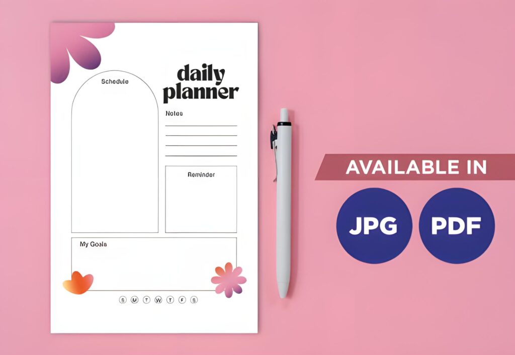 aesthetic daily planner printable insert in A4, A5 and 6x9 sizes