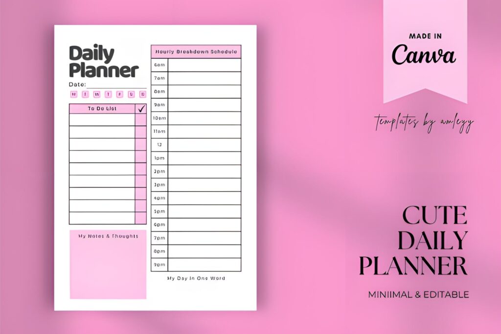 pastel kawaii aesthetic cute daily planner insert, editable Canva layout