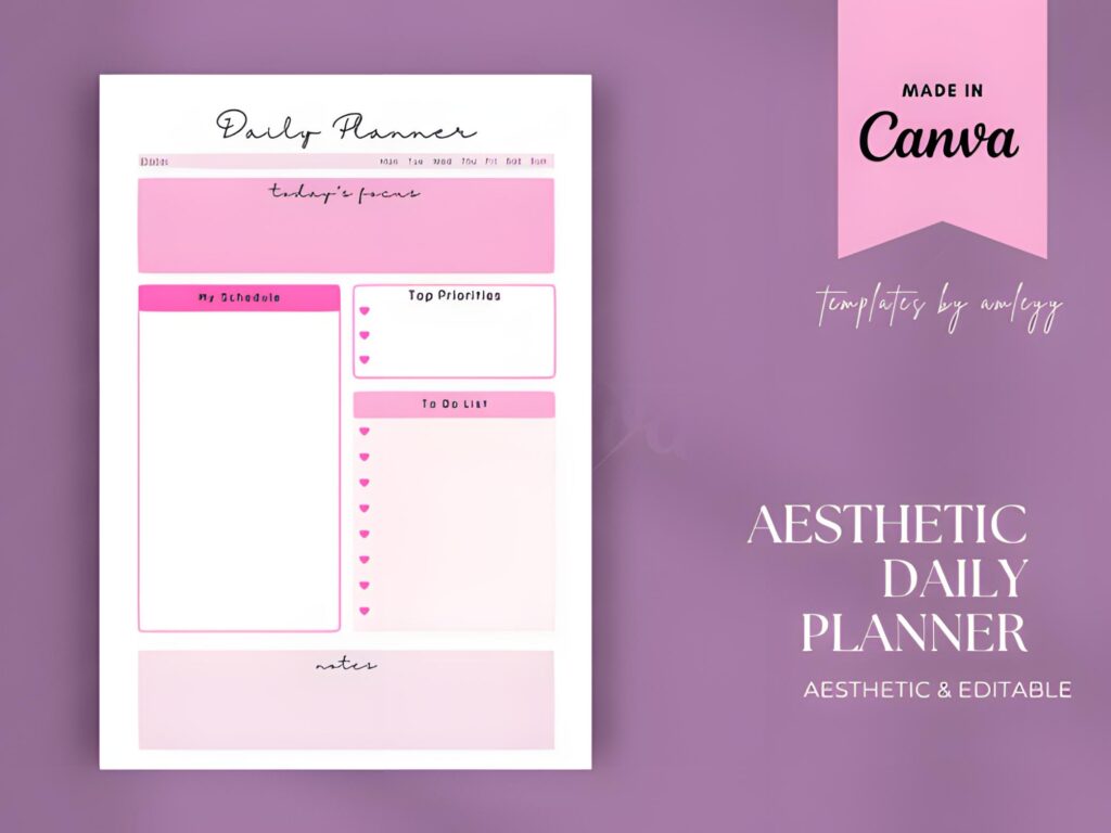 simple minimal aesthetic daily planner template editable in Canva