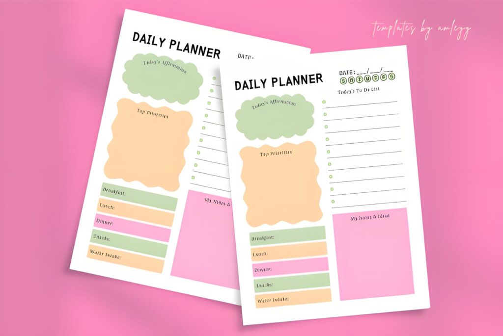 cute aesthetic daily planner template editable in Canva