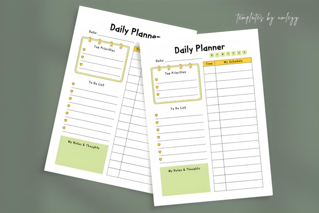 kawaii pastel daily planner template editable in Canva with to-do list and self-care schedule